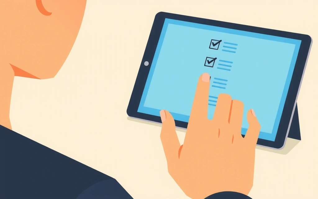 Illustration of a person making a choice on a tablet with multiple options