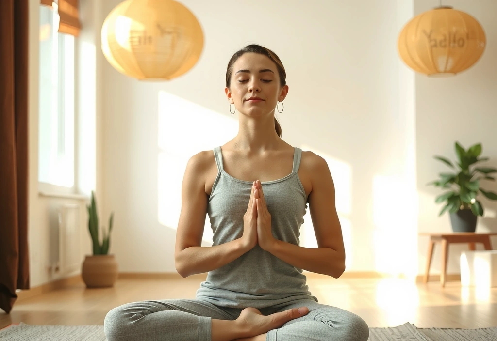 Calm and happy individual practicing yoga, focus on inner peace and well-being