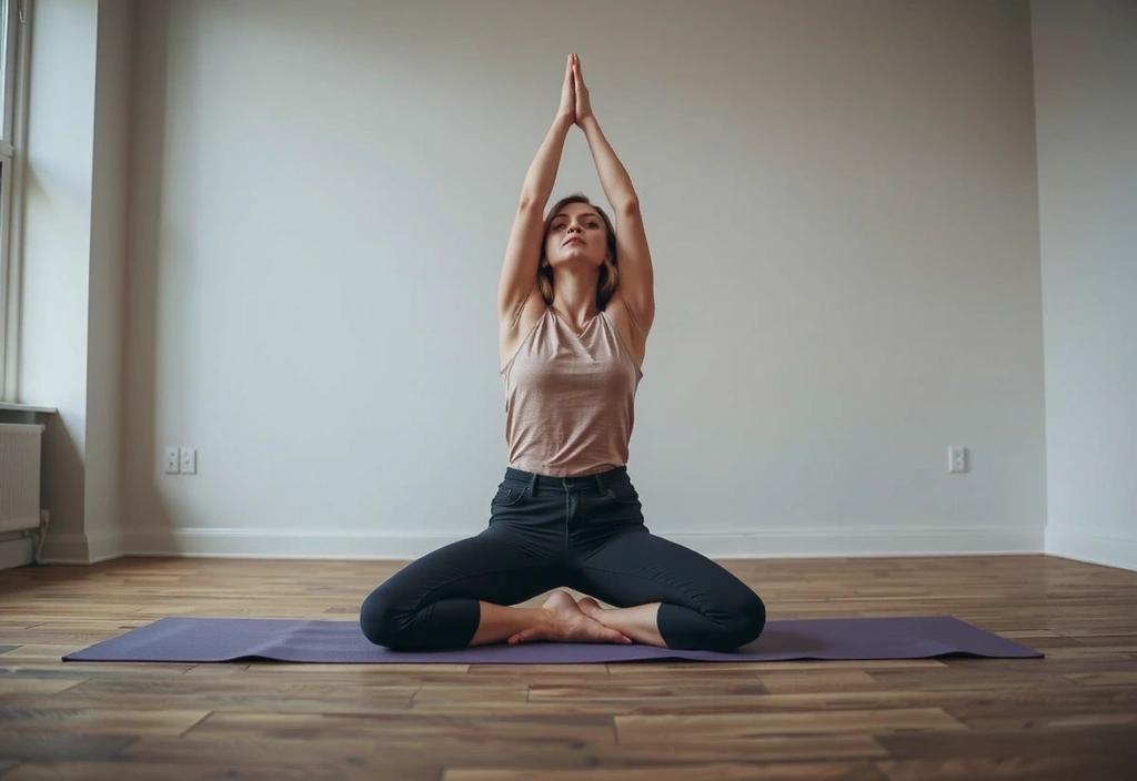 Person doing gentle yoga poses in a calm environment for stress relief